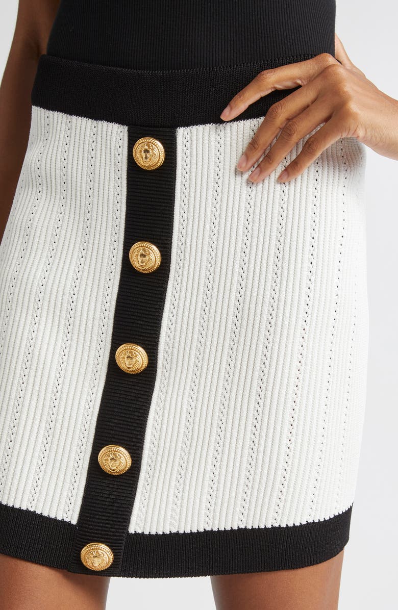 Balmain Twisted Cable Knit Sweater Skirt, Alternate, color, White/ Black