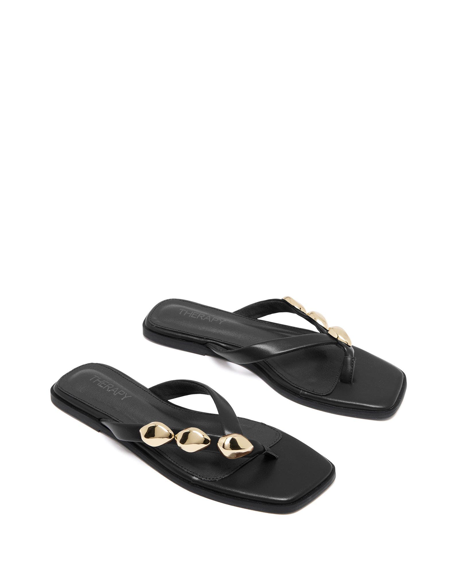 Therapy Australia Guise Square Toe Thong Sandal, Alternate, color, Black Smooth Pu