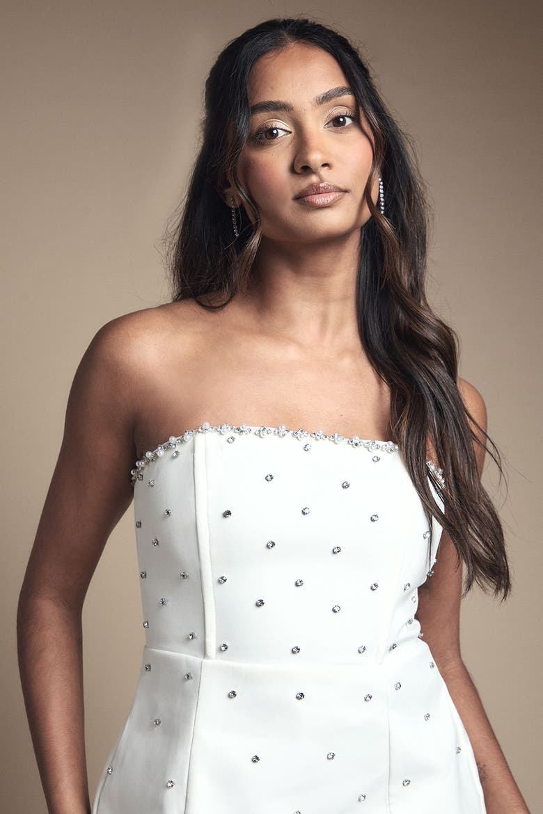 Hotfix Diamante Bridal Mini Dress, Alternate, color, Ivory