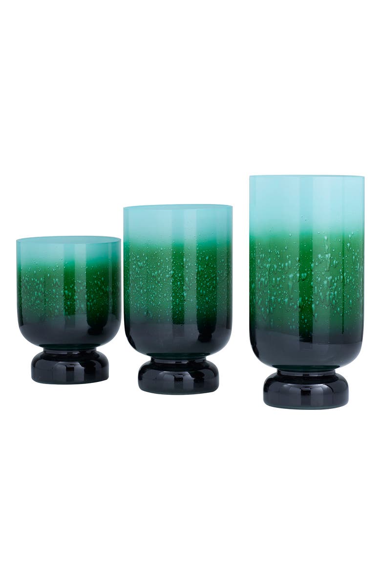 Novogratz Green Glass Pillar Hurricane Lamp with Ombré Effect - Set of 3, Alternate, color, 