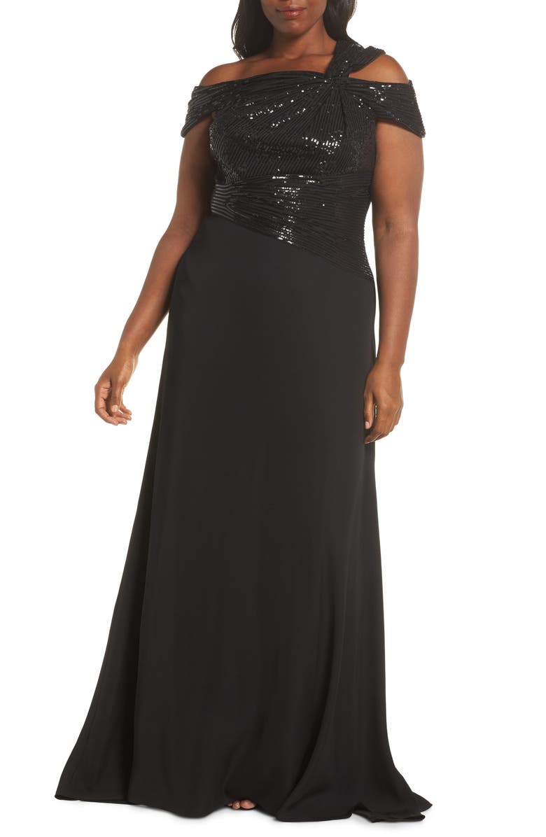 Tadashi Shoji Off-Shoulder Sequin Bodice Gown, Alternate, color, 