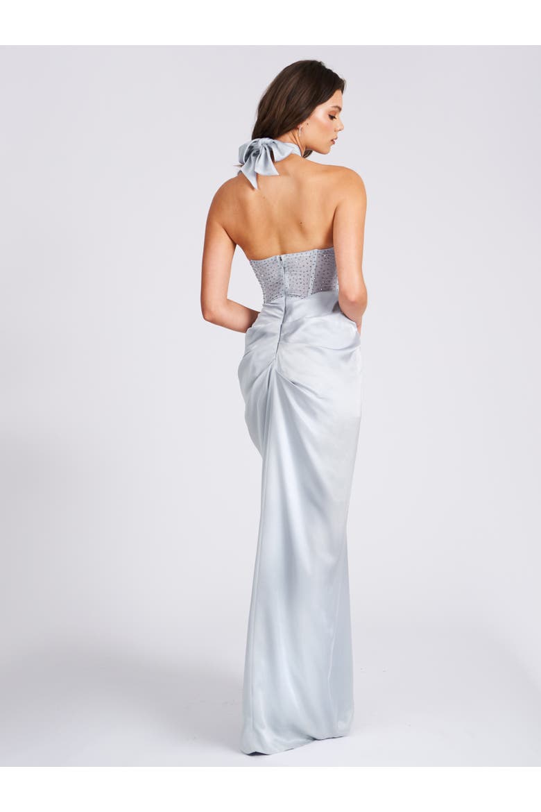 Noemie Crystal Corset Satin Gown, Alternate, color, Grey
