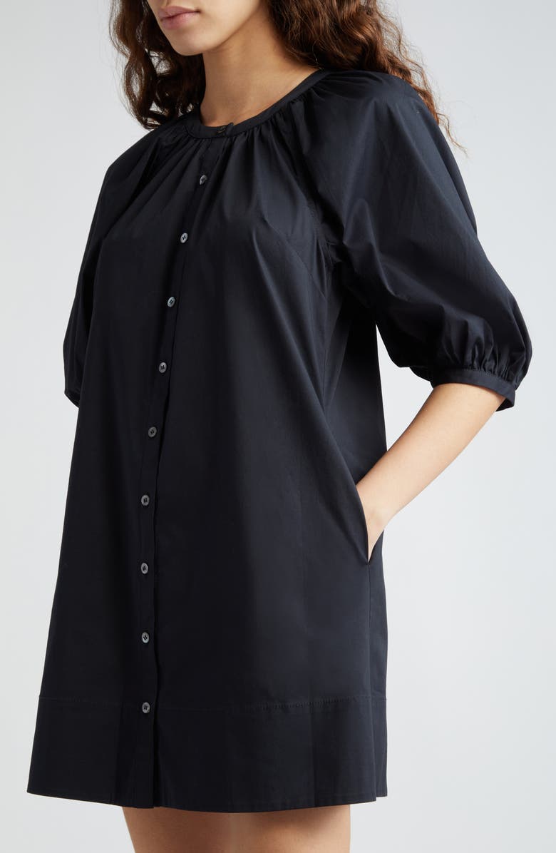 STAUD Vincent Stretch Cotton Mini Shirtdress, Alternate, color, Black