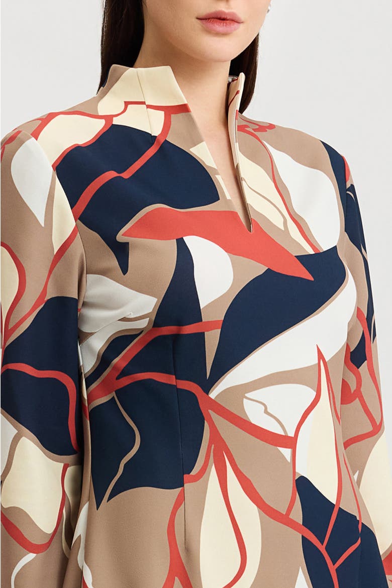 Abstract Floral Printed Stretch Deco Crepe Dress, Alternate, color, Taupe/Indigo/Almond