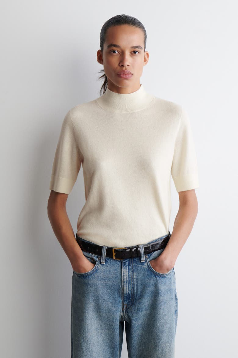 Cashmere Mock-Neck T-Shirt, Main, color, IVORY