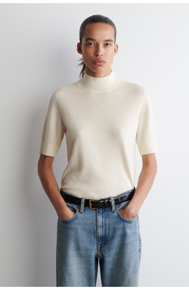 COS Cashmere Mock-Neck T-Shirt, Main, color, Ivory
