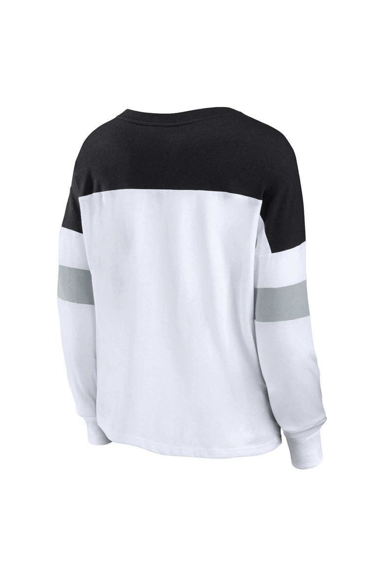 Women's Fanatics Branded White/Black Las Vegas Raiders Plus Size Even Match Lace-Up Long Sleeve V-Neck Top, Alternate, color, White