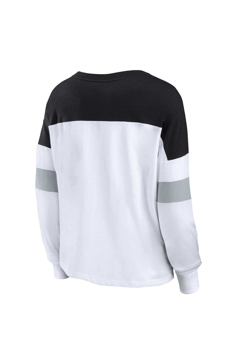 FANATICS Women's Fanatics Branded White/Black Las Vegas Raiders Plus Size Even Match Lace-Up Long Sleeve V-Neck Top, Alternate, color, White