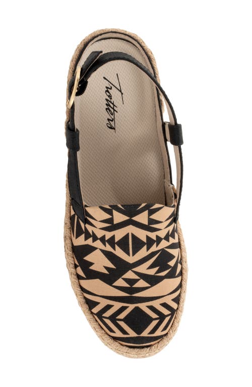 Trotters Paisley Slingback Espadrille Flat In Black/tan Textile