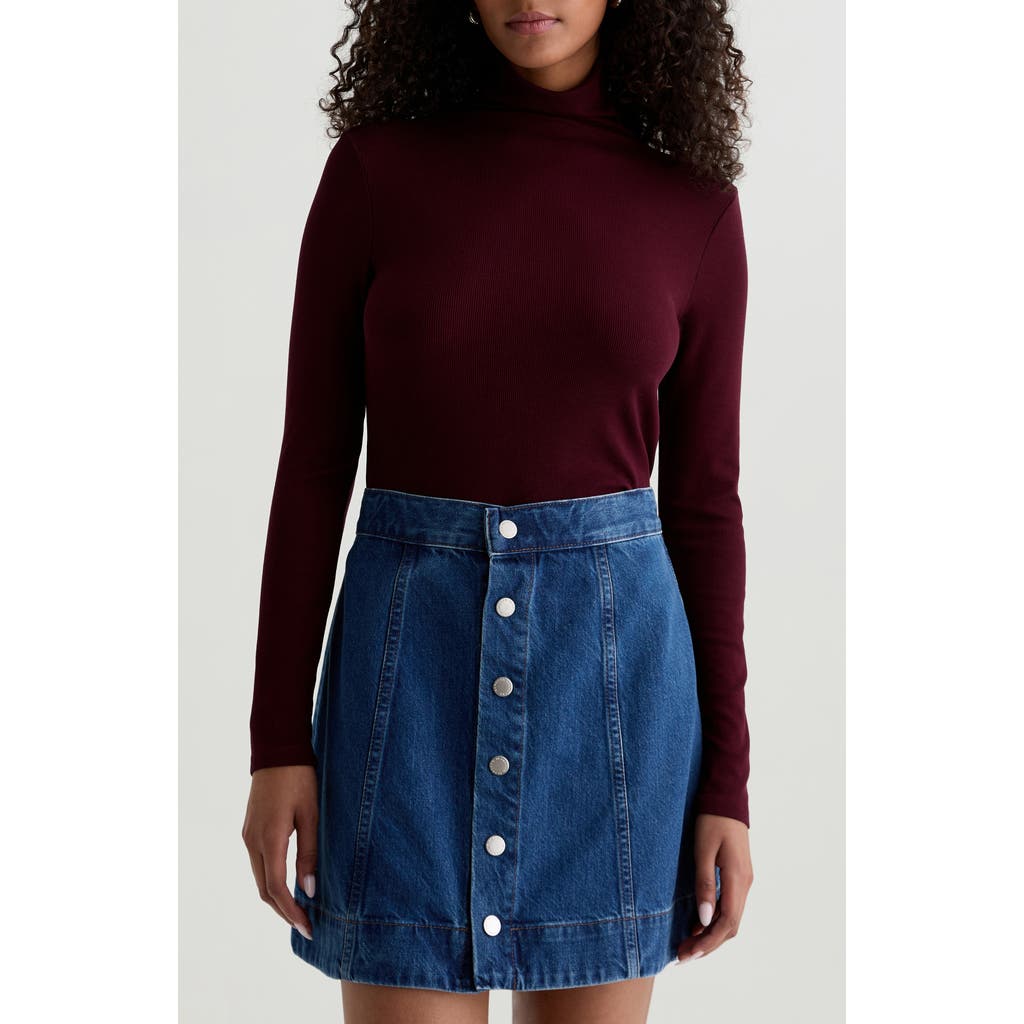 Ag The Chels Long Sleeve Ribbed Turtleneck In Burgundy