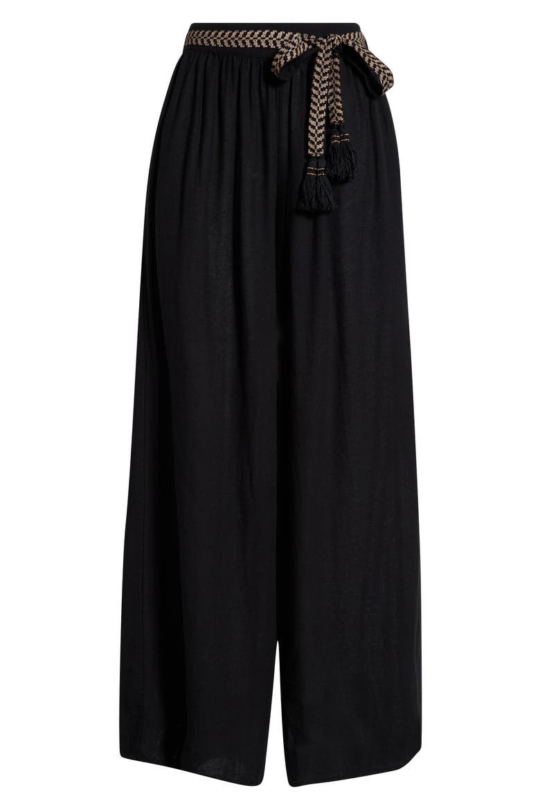Tie Belt Wide Leg Cover-Up Pants, Alternate, color, BLACK