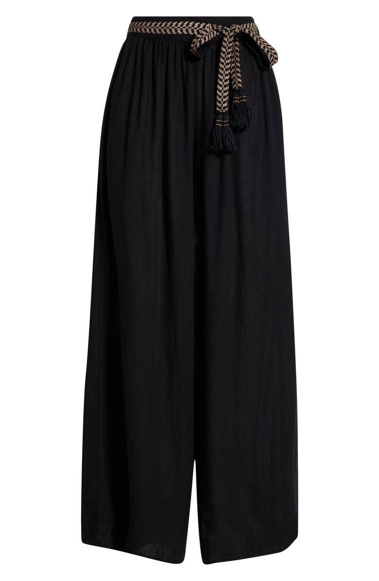 Elan Tie Belt Wide Leg Cover-Up Pants, Main, color, Black
