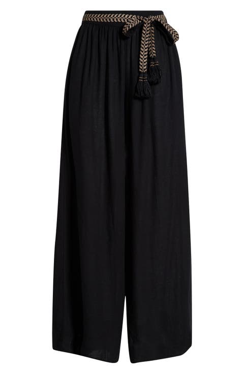 Tie Belt Wide Leg Cover-Up Pants