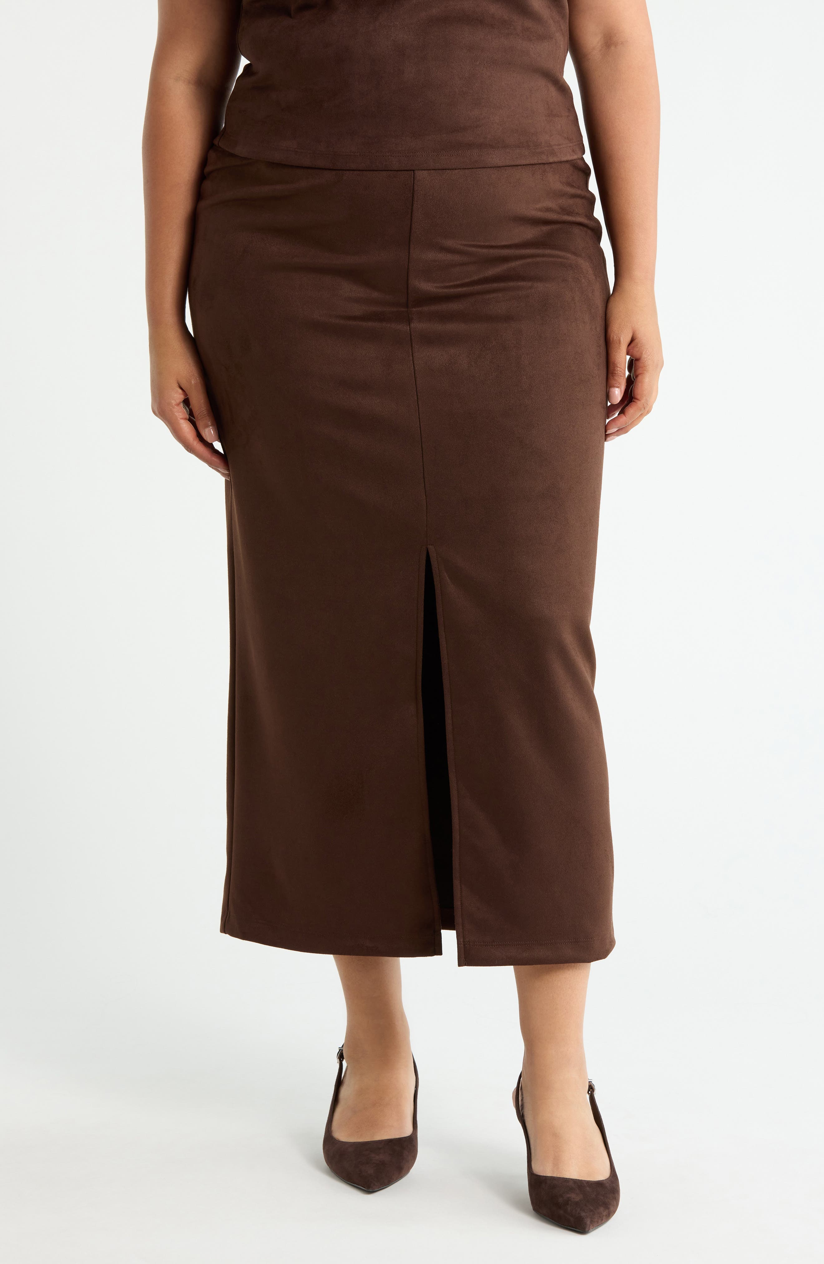 Renee C Faux Suede Midi Skirt
