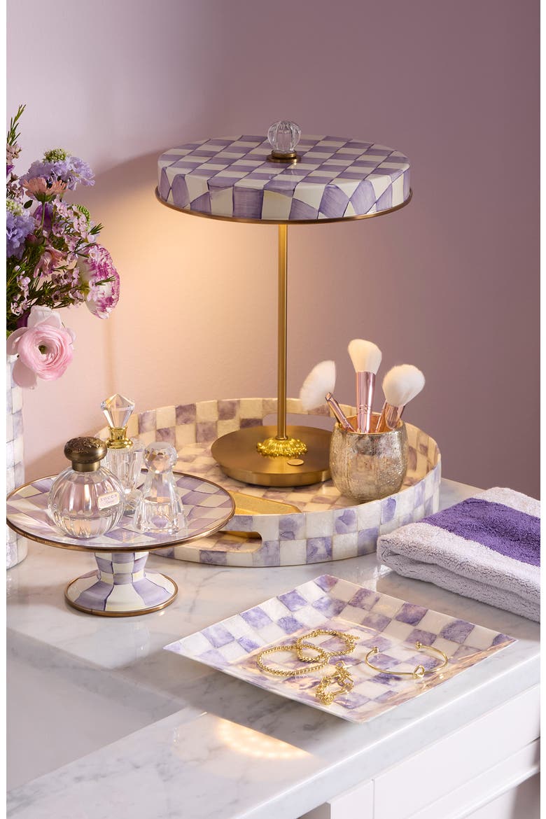 Violet Check Capiz Round Tray, Alternate, color, VIOLET