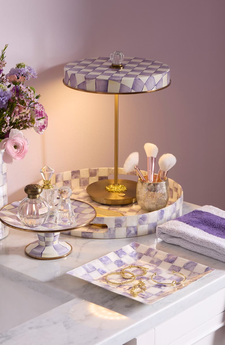 MACKENZIE CHILDS Violet Check Capiz Round Tray, Alternate, color, Violet