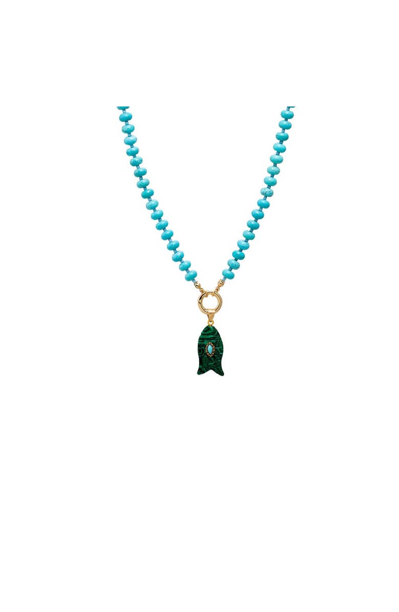 BY ADINA EDEN Turquoise Marquise Natural Stone Fish Pendant & Beaded Clicker Necklace, Main, color, Malachite