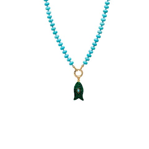 Turquoise Marquise Natural Stone Fish Pendant & Beaded Clicker Necklace