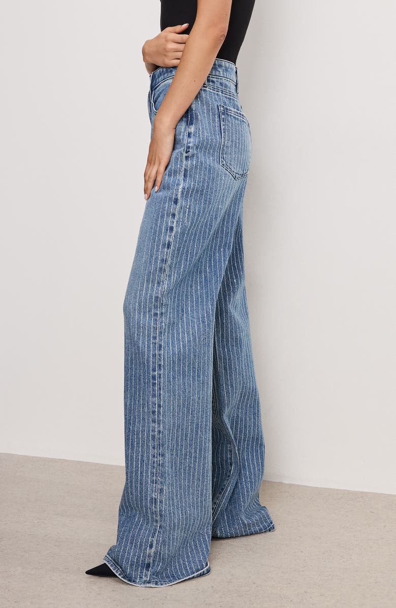 Good American Good Ease Rhinestone Embellished Wide Leg Jeans, Alternate, color,
