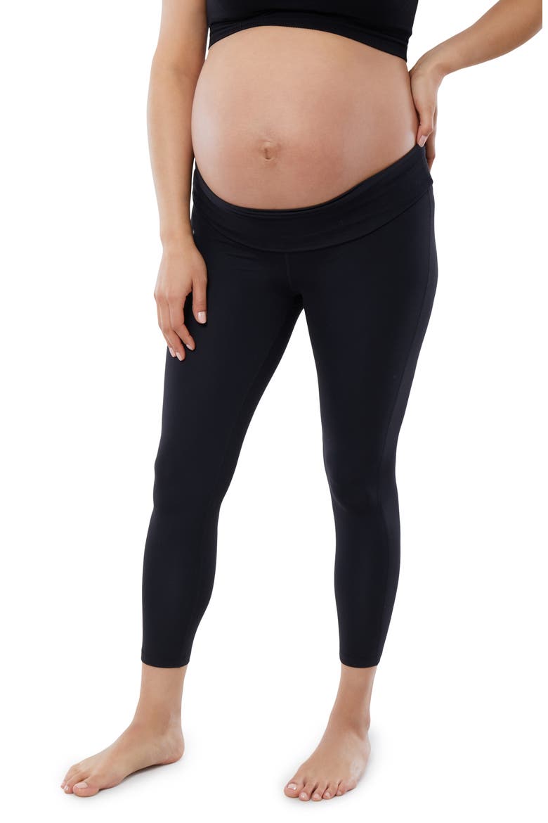 Set of 2 Fold Down Waist Maternity Leggings, Alternate, color, BLACK / BLACK