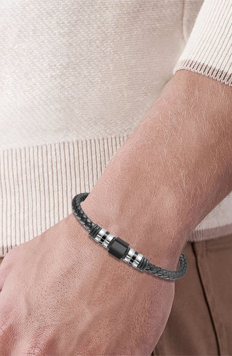 VAN HEUSEN Men's Ornament Leather Bracelet, Alternate, color, Black