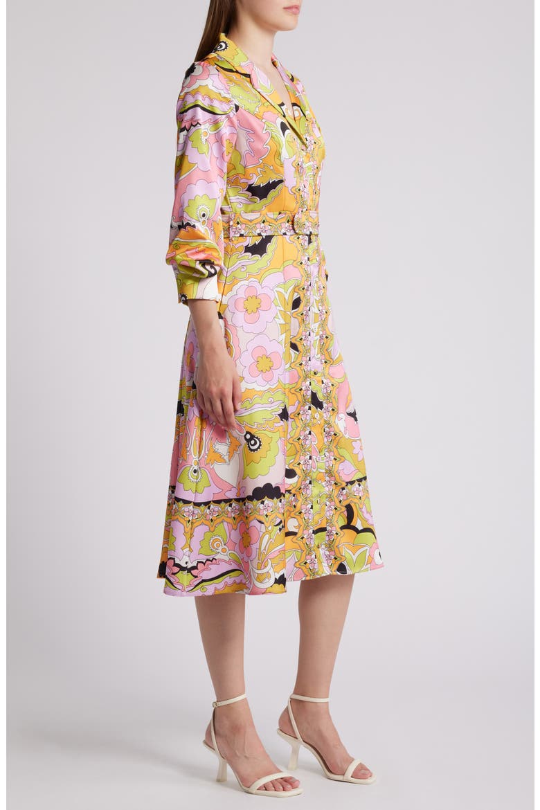 Breeze Floral Print Belted Midi Shirtdress, Alternate, color, PINK MULTI