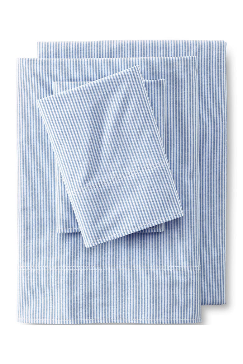 Cotton Oxford Stripe Bed Sheet Set, Main, color, Silver Lake Blue Stripe
