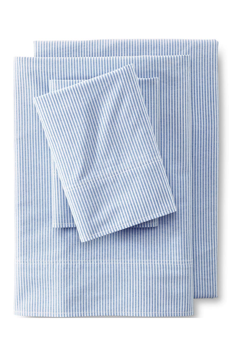 Lands' End Cotton Oxford Stripe Bed Sheet Set, Main, color, Silver Lake Blue Stripe