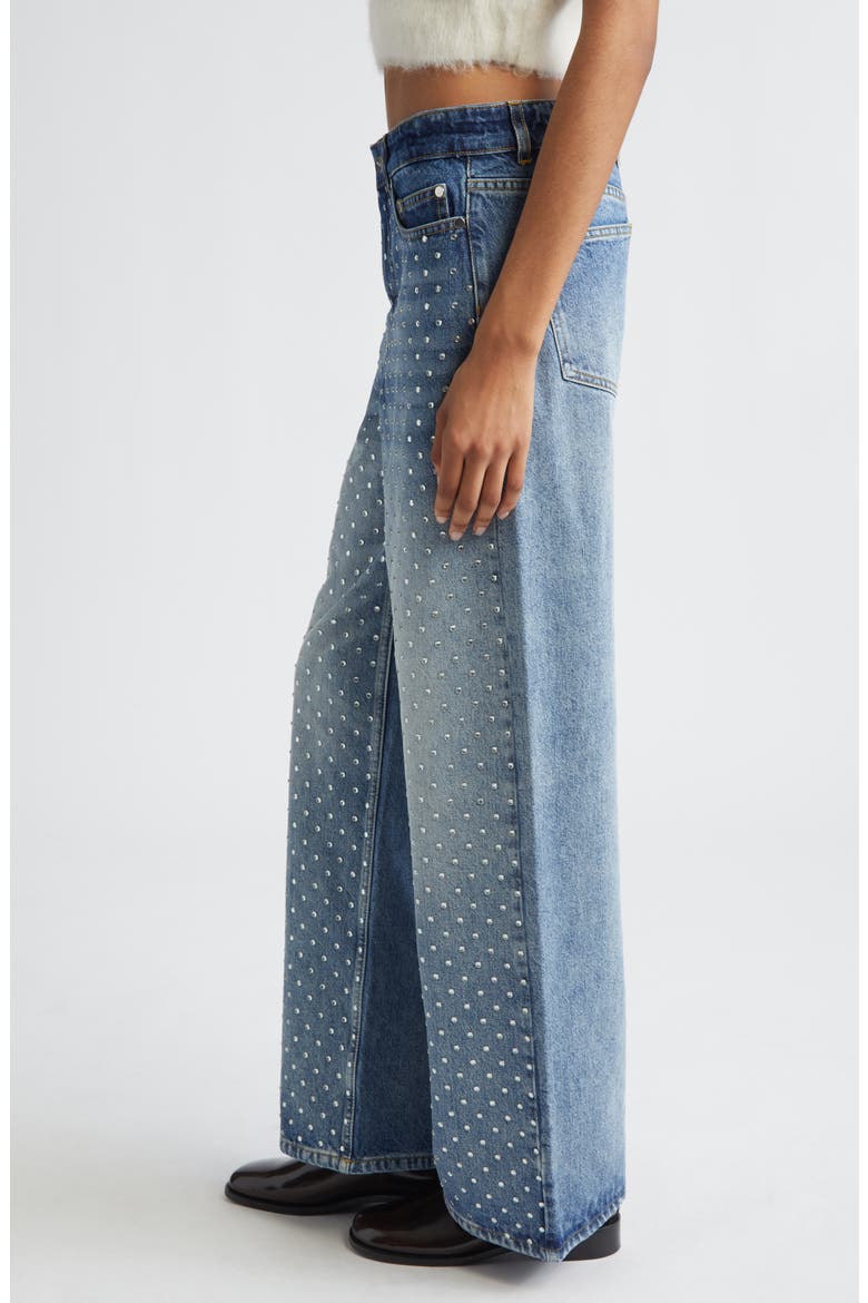 Crystal Embelished Wide Leg Jeans, Alternate, color, INDIGO