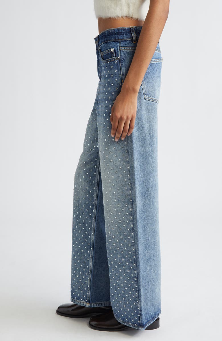 MONSE Crystal Embelished Wide Leg Jeans, Alternate, color, Indigo