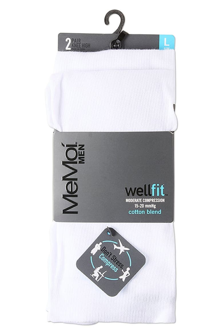 2-Pack Graduated Compression Cotton Blend Crew Socks, Alternate, color, WHITE-WHITE
