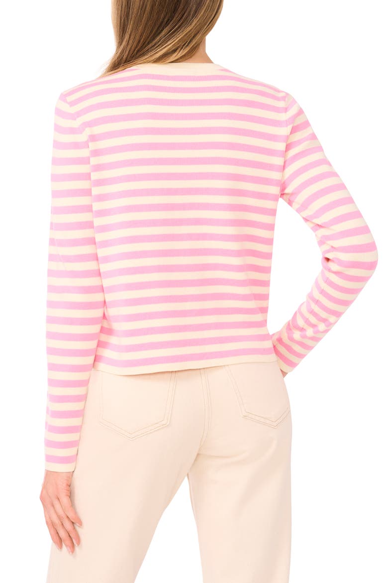 Stripe Crewneck Cardigan, Alternate, color, MEDIUM PINK