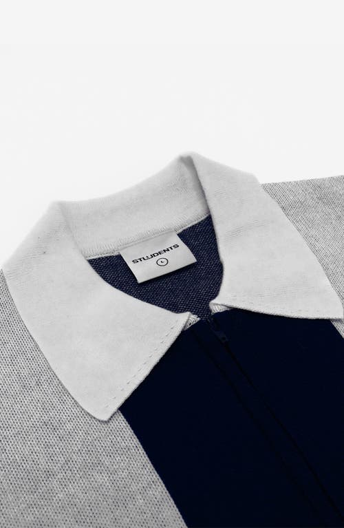 Students Gibson Stripe Quarter Zip Long Sleeve Polo In Gray