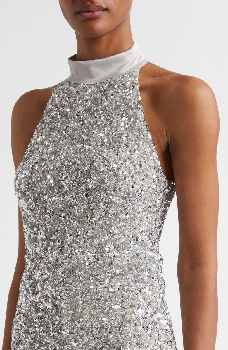 Alice + Olivia Cataline Sequin Jumpsuit, Alternate, color, Silver