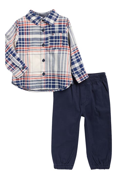 Plaid Woven Button-Up Shirt & Joggers Set (Baby)