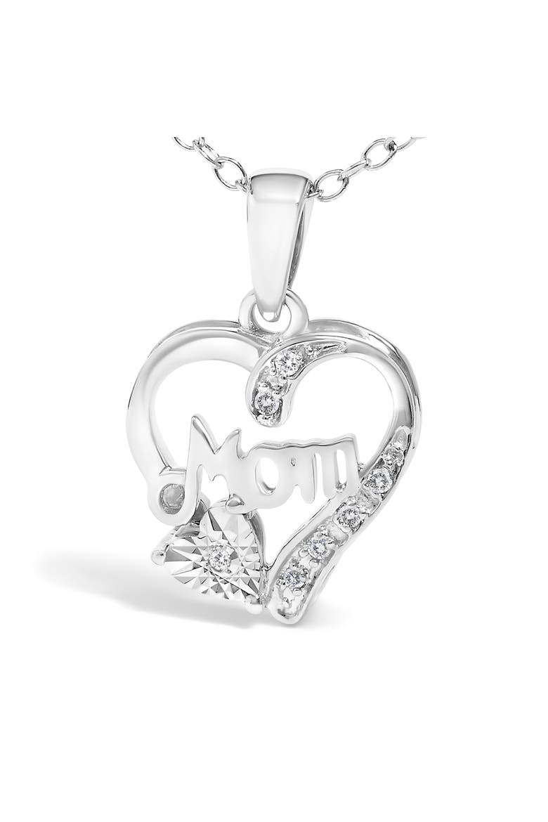 Silver Diamond Accent Mom with Heart Pendant Necklace  Inches, Alternate, color, White