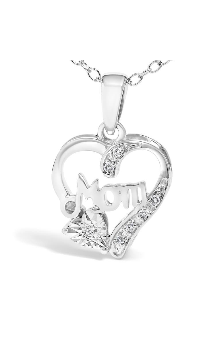 Haus of Brilliance Silver Diamond Accent Mom with Heart Pendant Necklace Inches, Alternate, color, White