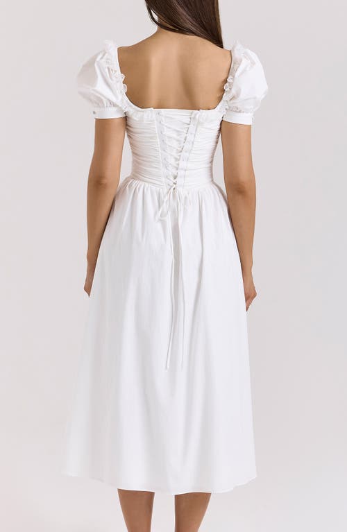 House Of Cb Lulabell Puff Sleeve Midi Dress In Cloud Dancer