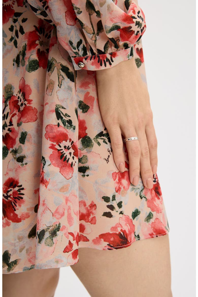 Floral Long Sleeve Shift Minidress, Alternate, color, ALMOND WATERCOLOR FLORAL