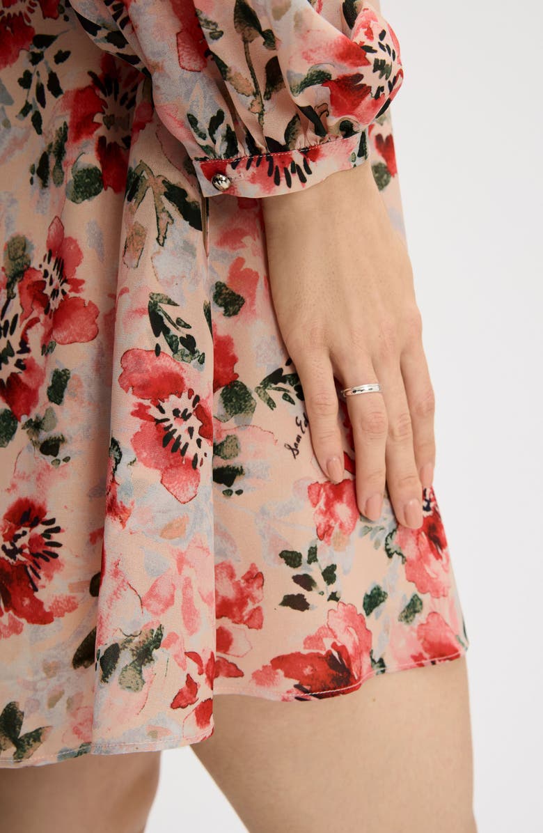 Sam Edelman Floral Long Sleeve Shift Minidress, Alternate, color, Almond Watercolor Floral