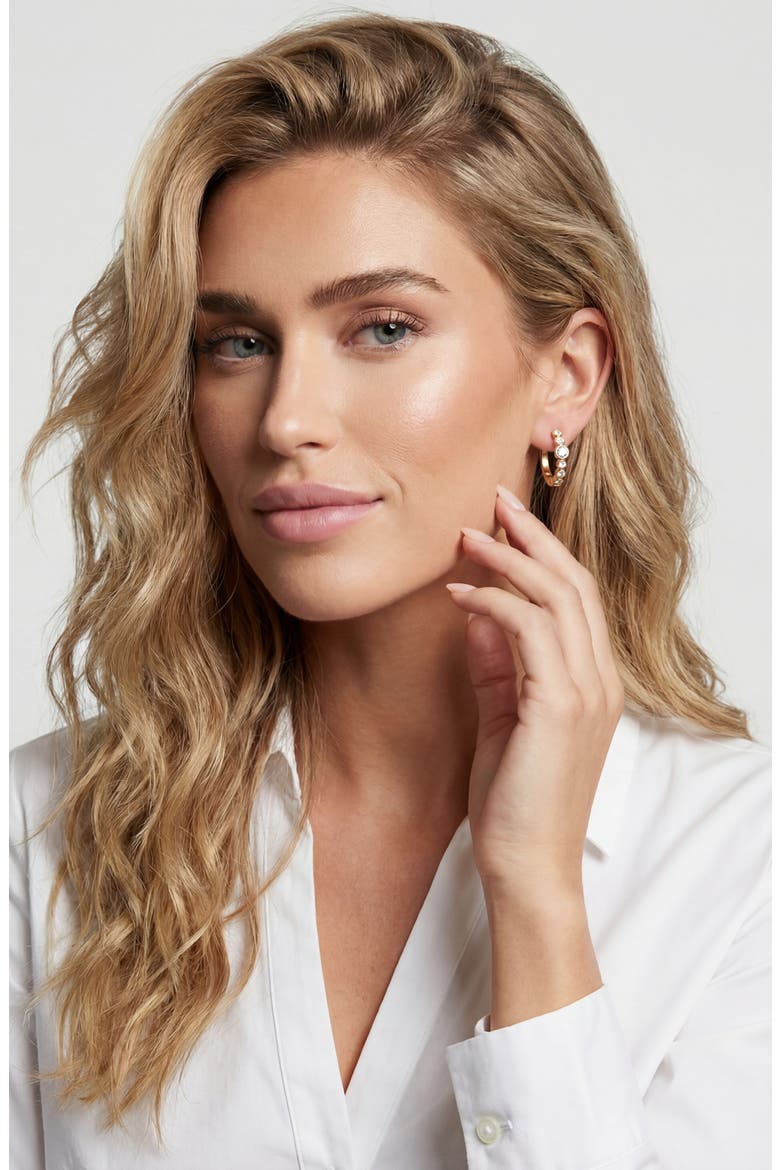 Earrings Sardinien Creolo, Alternate, color, 18K Gold Plated / White