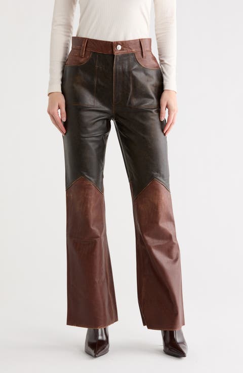 Colorblocked Leather Pants