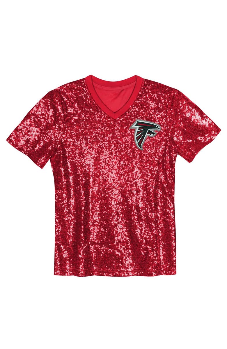 Outerstuff Girls Youth Bijan Robinson Red Atlanta Falcons Sequin V-Neck Fashion Jersey, Alternate, color, Red