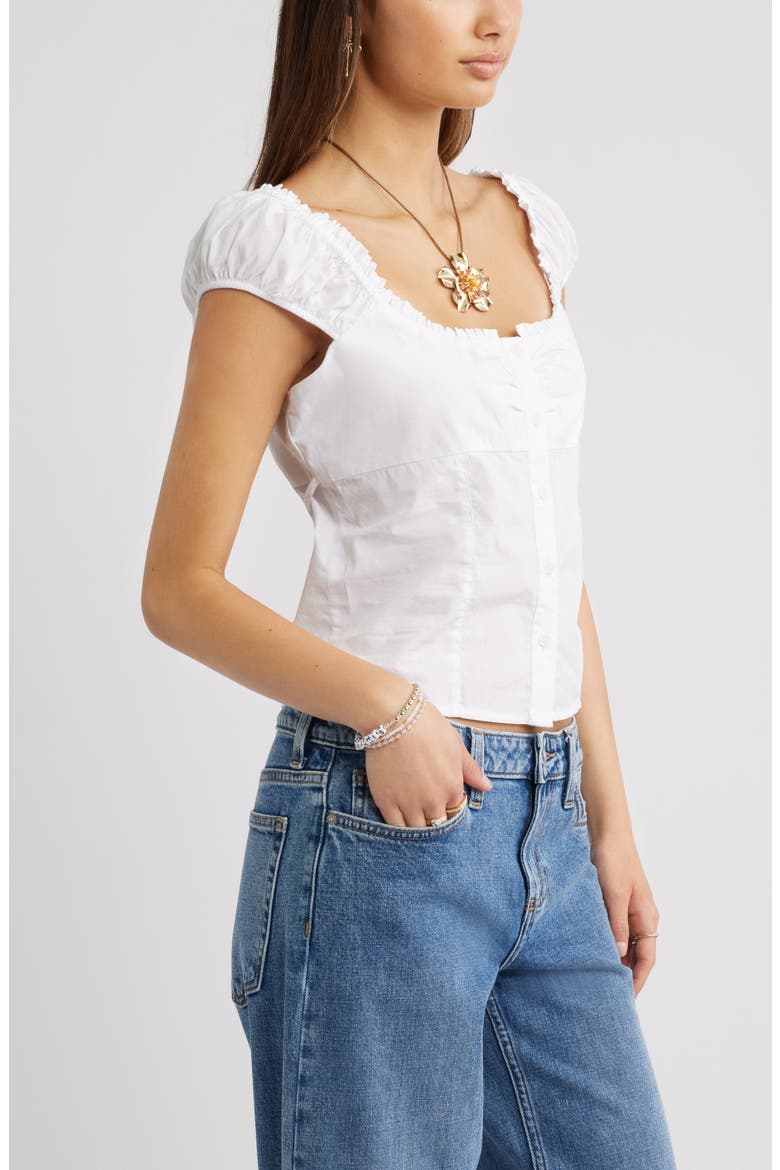 Ruffle Trim Cap Sleeve Cotton Top, Alternate, color, WHITE