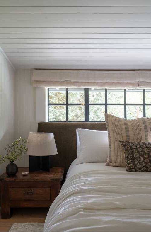 Linen & James Stevie Woven Ivory Charcoal Stripe Pillow Cover In Cream
