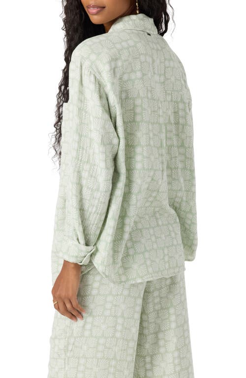 O'neill Leni Geo Print Oversize Crinkle Button-up Shirt In Green