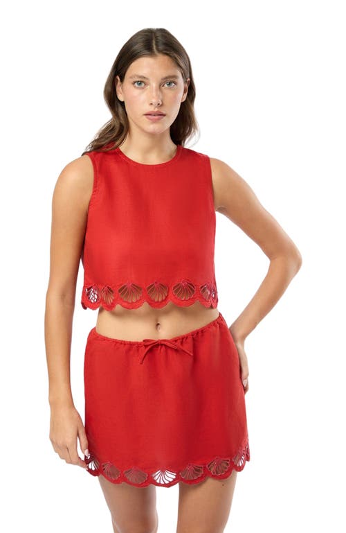 Onia Air Linen Scallop Tank Top In Dark Red