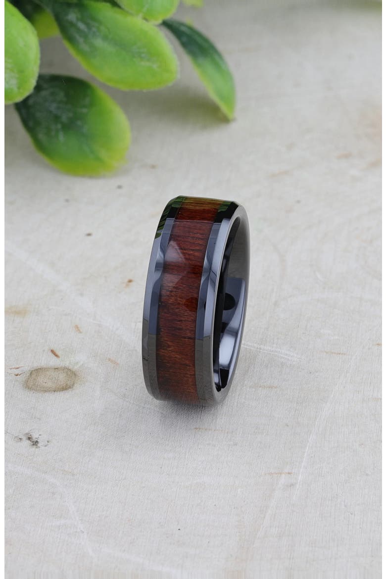 Benny Ceramic Beveled Wedding Band, Alternate, color, Black / Bubinga Wood