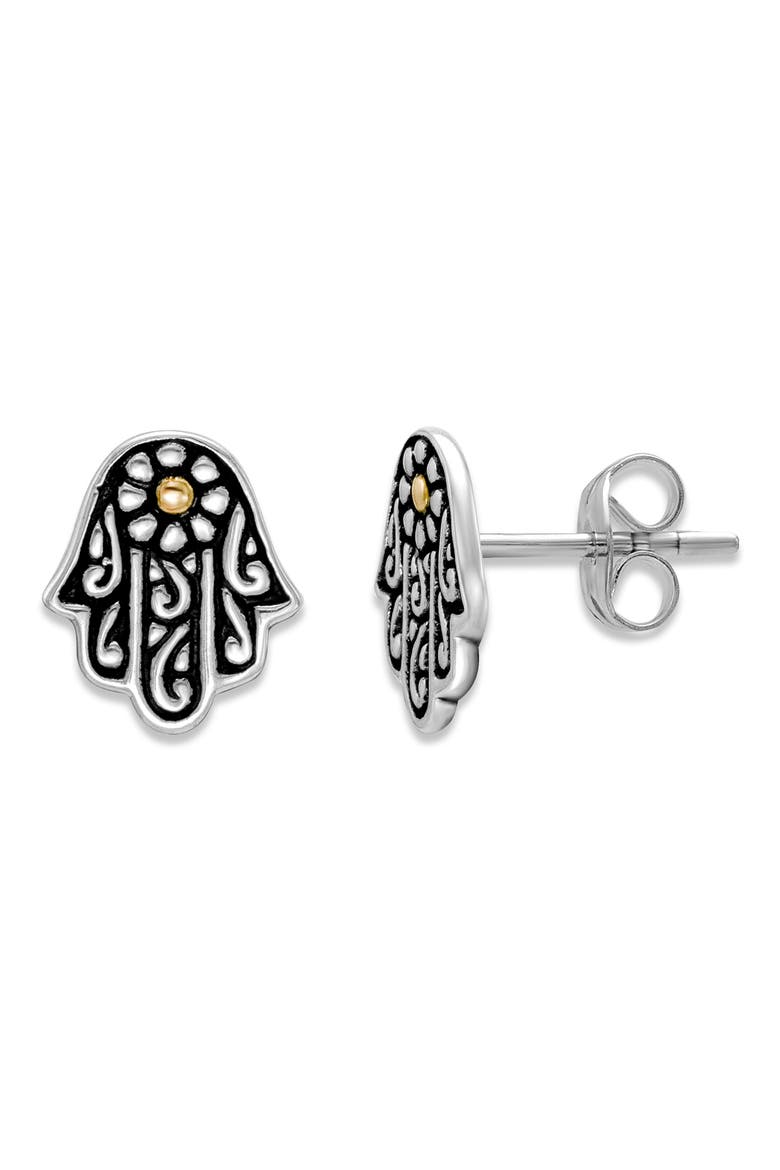 Sterling Silver & 18K Gold Hamsa Stud Earrings, Main, color, SILVER AND GOLD