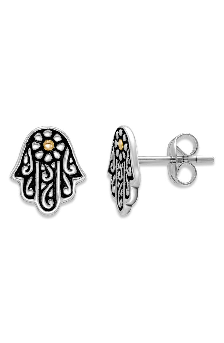 SAMUEL B. Sterling Silver & 18K Gold Hamsa Stud Earrings, Main, color, Silver And Gold